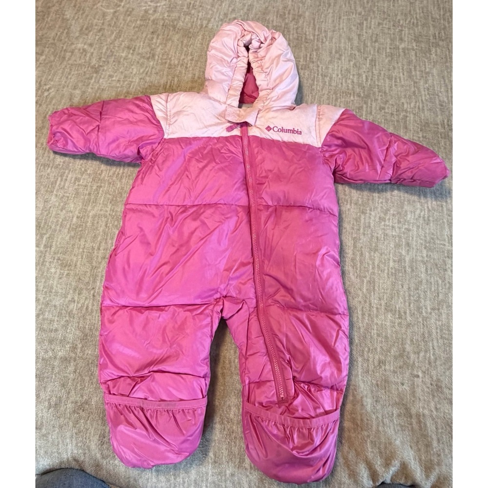 Columbia Baby Snowsuit 12 Months Pink Down Bunting Hooded Winter Suit
